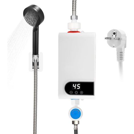 Durchlauferhitzer, 220 V, 5500 W, Mini-Elektro-Durchlauferhitzer, 30–55℃ Elektrischer Durchlauferhitzer mit einstellbarer Temperatur und LED-Anzeige für Küche und Bad (RYK-010)