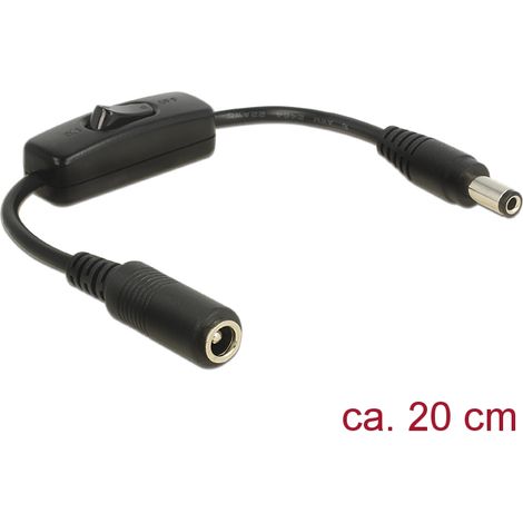 Delock cable adaptador cc 5,5 x 2,5 mm macho  cc 5,5 x 2,5 mm hembra con conmutador de 20 cm