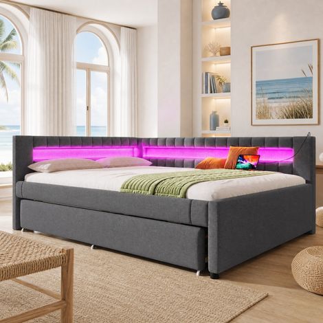 Letto estraibile 140x200 cm in tessuto grigio, salvaspazio per camera, senza materasso FloraGrace (1/5)