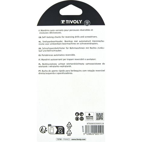 Tivoly • Mandrino Autoserrante per Trapani Reversibili • Avvitatori-Svitaviti • Da Ø2mm a Ø13mm • Attacco 1/2" 