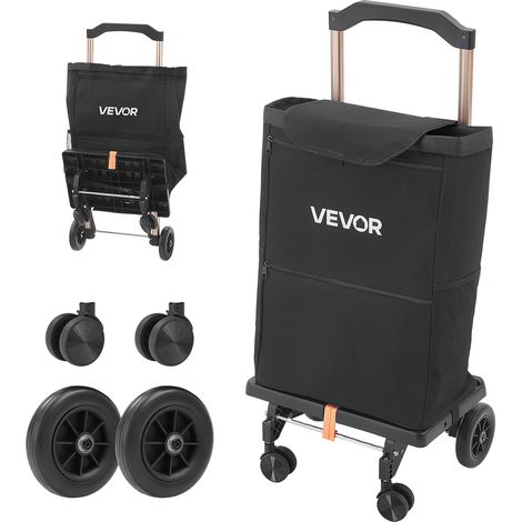 VEVOR Einkaufstrolley Faltbarer Einkaufswagen mit 75kg Tragkraft Schwarz, 40L Kapazität, Mit Kühlfach Teleskopgriff + 4 Rollen, Tasche Abnehmbar, 2-in-1 Einkaufsroller für Einkauf Camping Haushalt (1/5)