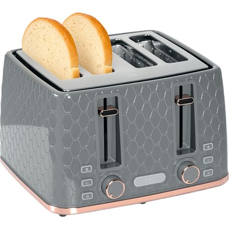 HOMCOM Toaster with 4 Slot, 7 Browning Levels, 1600W, Grey Honeycomb (1/5)