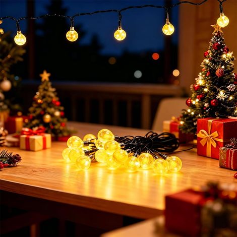 Guirlandes lumineuses solaires extérieures 60 LED 11 m Blanc chaud IP65 Résistant à l'hiver Capteur crépusculaire - 12 heures de lumière continue pour jardin, décoration de balcon, patios, Noël, maria (1/5)