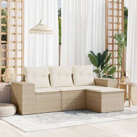 vidaXL 4-tlg. Garten-Sofagarnitur mit Kissen Beige Poly Rattan (1/5)