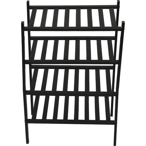 Étagère à chaussures empilable en bambou noir à 4 niveaux, idéale pour ranger vos chaussures dans un placard, une entrée, un couloir, une salle de bain ou un salon.