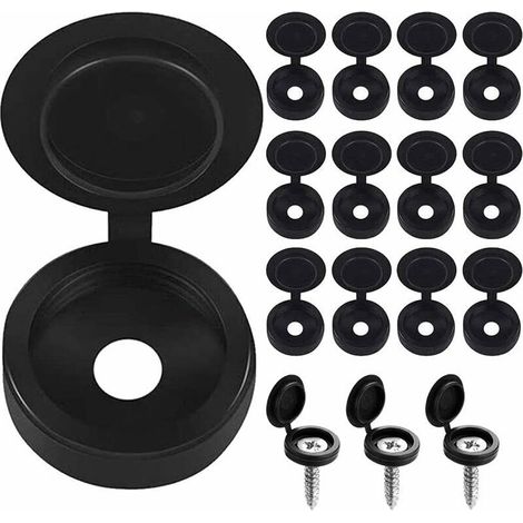Cache Vis Noir 100 Pièces Cache Rivet Plaque Immatriculation Cache-Vis en Plastique Capuchons de Couvercle à Vis Bouchon à Vis en Pl (1/5)