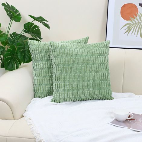 SHINING HOUSE Juego de 2 fundas de cojín de pana a rayas bohemias, funda de almohada decorativa suave para sofá, dormitorio, verde, 45 x 45 cm (1/4)