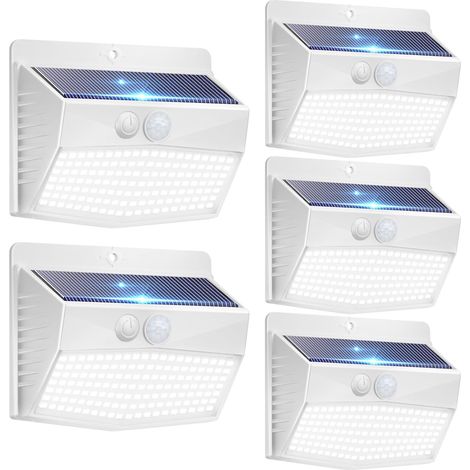 Lumiere Solaire Exterieur Lot de 5, 138LED Lampe Solaire avec Detecteur de Mouvement, Étanche 3 Modes Eclairage Exterieur Solaire Spot Led \u200bSans Fil pour Jardin Terrasse Garage[Bordure Blanche] (1/5)