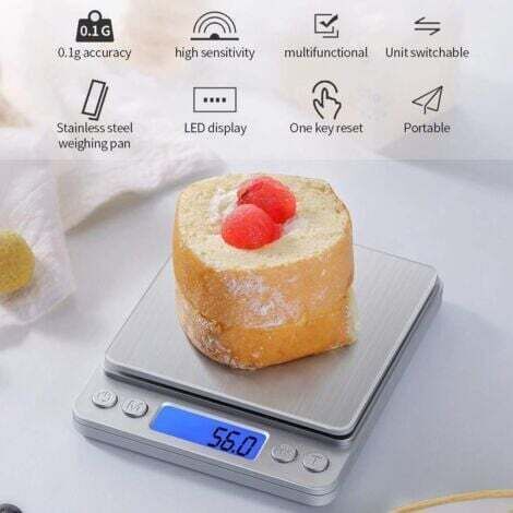 NALOOKAMIC  Balance de Cuisine 0.1g, Mini Balance Numérique, Balance de Precision, Balance Électronique Portable, Échelle Alimentaire, Balance de Bijoux, Balance de Poche, 2 Plateaux, Piles Incluses