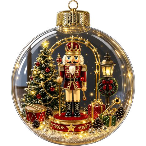 Boule de Noël lumineuse 3D en acrylique et cristal, motif traîneau de rennes et chalet arctique, à suspendre pour la décoration de fenêtre. (1/5)