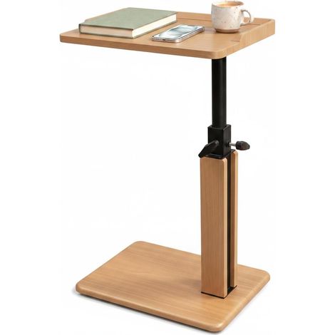 Table d'Appoint en Forme de C Réglable 45-80 cm, Bout de Canapé Chêne Clair avec Plateau à Rebords, Table Canapé Gain de Place pour Salon, Chambre, Lit et Petits Espaces (1/5)