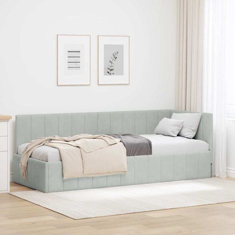Cadre de lit d'angle 80 x 200 cm en velours gris clair, canapé-lit gain de place - PANGIVO (1/5)