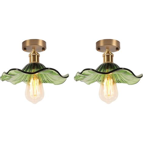 2PCS Plafonnier En Verre Lampe De Plafond En Cristal Plafonnier Rétro Lustre Moderne E27 Pour Couloir Cuisine Balcon Salle À Manger Vert (1/5)