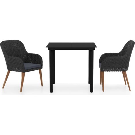 Maison Exclusive - 3-tlg. Garten-Essgruppe mit Kissen Schwarz