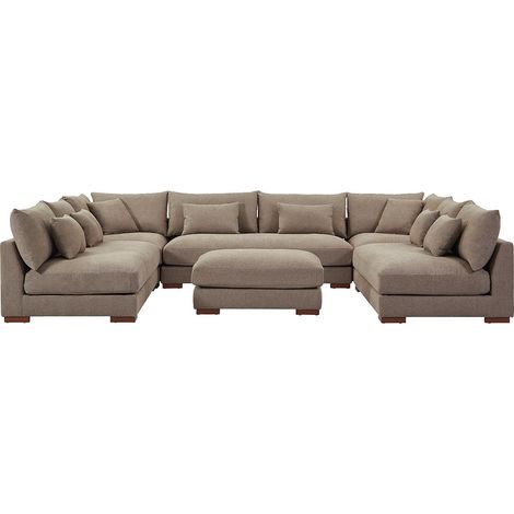 Grande divano angolare panoramico e pouf in tessuto beige - SPERONE