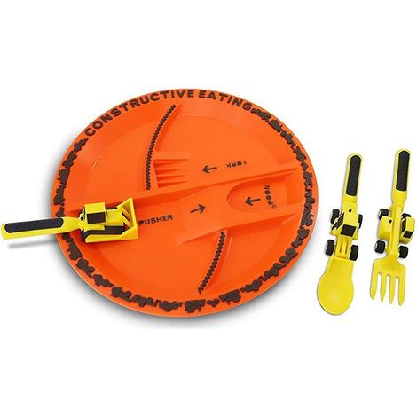 Bulldozer excavator blade plate cutlery set dish plate durable 3-piece cutlery three-piece set