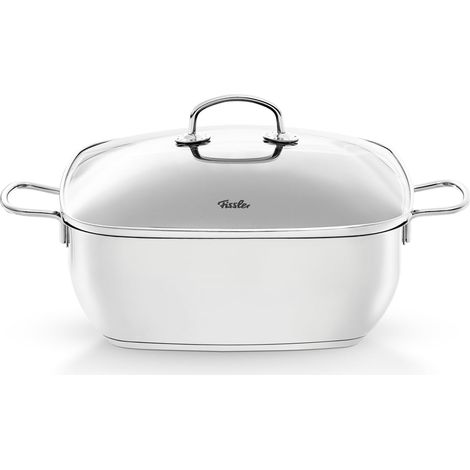 Cocotte en Acier Inoxydable, Grande Cocotte Rectangulaire (6,5 l – Ø 28 cm) avec Revêtement, avec Couvercle en Verre, Convient pour Four Et Induction, Argentée (1/2)