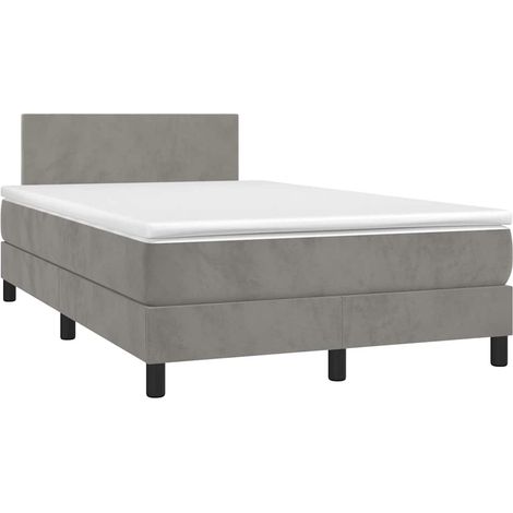 Cama box spring colchón y LED terciopelo gris claro 120x190 cm (1/5)