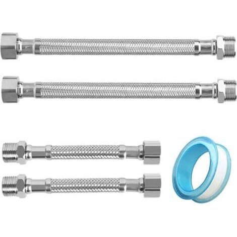 4 x 3/8 Zoll flexibler Schlauch, 304 Edelstahl, flexible Schlauchverlängerungen für Badezimmer- und WC-Wasserhähne (10 cm/20 cm) (1/5)