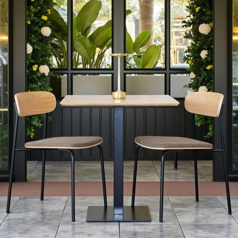 Table bistrot mélamine effet bois – pied métal, 70 cm NAPA (1/5)