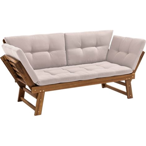 Oviala – Canapé de jardin relax en bois d'acacia 197x157,5cm – Coussins en mousse polyuréthane – Finition teck clair pour extérieur