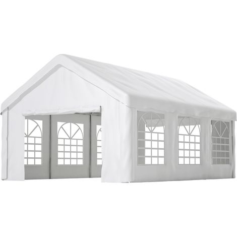 Garage voiture tunnel 6 m avec deux portes roulantes avant et arrière, structure acier renforcée, bâche PE blanche imperméable, aération latérale  CHICFURN (1/5)