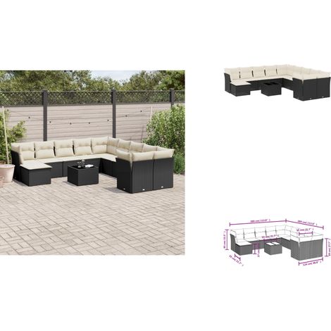 12-tlg. Garten-Sofagarnitur mit Kissen Schwarz Poly Rattan - Gartenmöbel Set - PE-Rattan Möbel - Outdoor Sofa - Esstisch - Lounge Set (1/3)