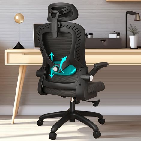 Chaise de Bureau - Ergonomique avec Support Lombaire, Accoudoirs, Appuie-tête réglables, Fauteuil d'ordinateur Pivotant à haut dossier Confortable pour Bureau à Domicile Noir (1/5)