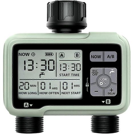 Minuteur d'arrosage numérique programmable à 2 sorties, étanche IPX5, avec grand écran LCD, édition 527 (1/5)