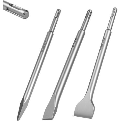 Set de Burins SDS Plus, Lot 3 Burins en Acier 40CR, pour Marteau Perforateur, Long Manche, Lourd pour Maçonnerie/Béton – Casse et Perce (1/5)