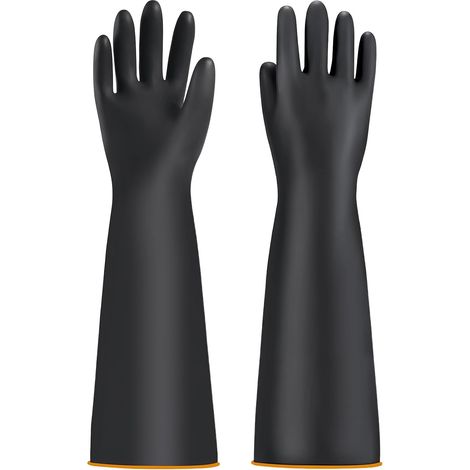 Gants De Protection Chimiques Industriels Gant Etanche Gants en Caoutchouc Protection Longs Résistants À L'acide Et Aux Alcalins Usage Industriel 55cm (1/5)