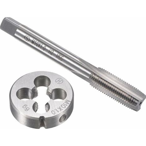 Coffret tarauds et filières Ensemble de tarauds et matrices métriques M10 x 1 mm, taraud à vis à filetage machine HSS avec matrice de filetage ronde en acier à outils en alliage (1/5)