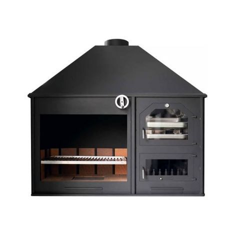 Horno de leña modelo D grande con barbacoa parrilla regulable en altura Barbacoa con horno de leña prefabricado Sin leñero Sin leñero (1/5)