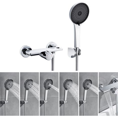 Cascada bañera set de ducha con 5 funciones ducha de mano, grifo de bañera cromado, sistema de ducha set de ducha para bañera y baño (1/5)