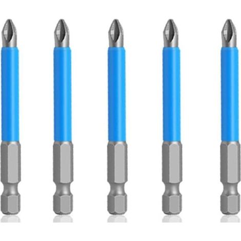 Lot de 5 embouts de tournevis PH2 de 65 mm, tige hexagonale de 6,35 mm, embouts cruciformes antidérapants pour tournevis à main électrique (1/4)