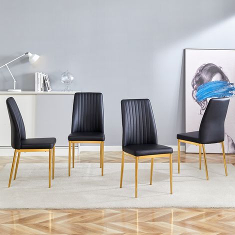 Set di 4 sedie da pranzo, schienale ergonomico, facili da pulire, ergonomiche, rivestimento in tessuto, gambe in metallo dorato, nero (1/5)