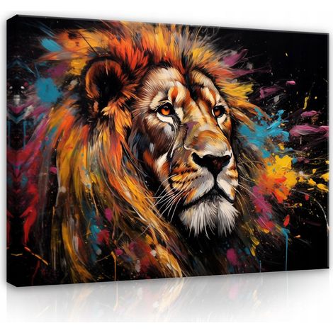 Peinture lion abstrait pop art sur toile mur chambre salon 40x30 (1/3)