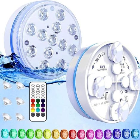 Lumière piscine hors sol 13 RGB LED – Éclairage étanche IP68 – 16 couleurs – Télécommande 5m – Lot de 4 pièces – 3 modes de flash (1/5)