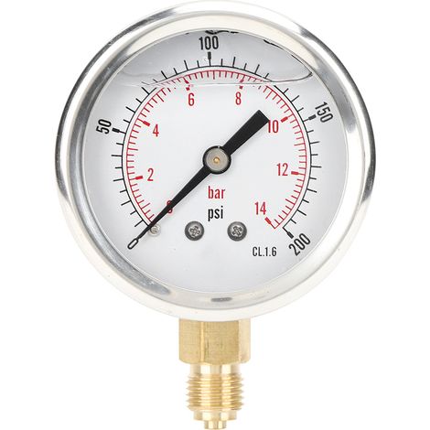 TS-PGG604 Jauge de pression radiale Y60 1/4 BSP – Mesure de pression industrielle et domestique 0-14 bar / 200 psi – En stainless steel et brass (1/4)