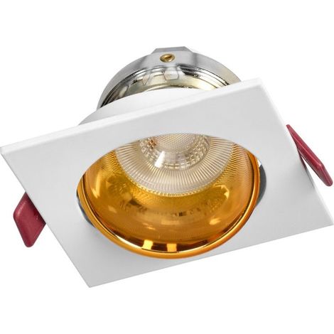 Support Spot GU10/MR16 Encastrable Carré Orientable Aluminium Blanc et Or - SILAMP (1/2)