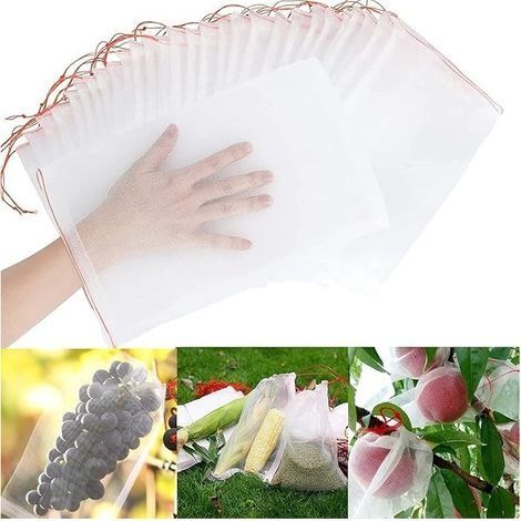 50 Pièces Sac d'insectes de fruits, Sac de Protection de Fruits de Raisins, Sac en Organza des Fruits Réutilisables Sacs en Maille Filet avec Cordon de Serrage Sacs de Rangement pour Fruits Légu (1/5)