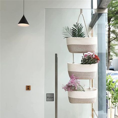 Ecleanfy - Étagère de rangement suspendue, en lin, design color-block, idéale pour ranger les sacs de rangement dans la chambre et le salon. (1/4)