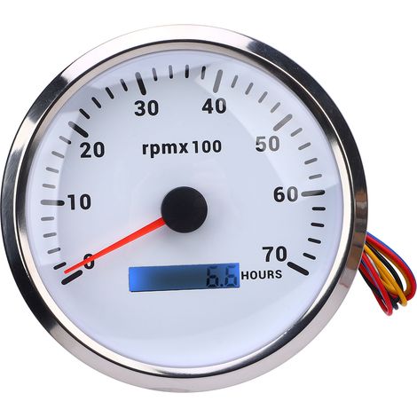 Tachymètre 110 mm 4-3/8 pouces rétro-éclairage 7 couleurs DC 9-32 V 7000 tr/min avec compteur horaire pour voiture yacht RV bateau camion cadran blanc lunette argentée CXA010 (1/5)