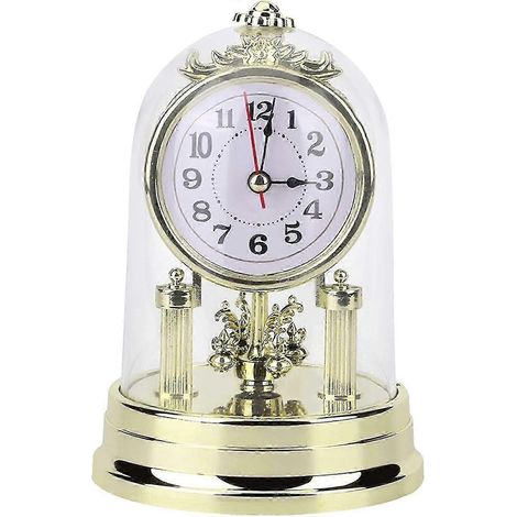 Tischuhr im Kutschenstil, geräuschlose antike europäische Retro-Tischuhr zur Wohnzimmerdekoration - D (Gold) (1/4)
