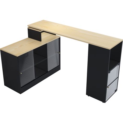 Barra extensible con almacenamiento, mesa alta móvil, negra, MDF y vidrio (1/5)