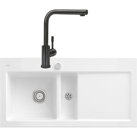VILLEROY ET BOCH Subway Pure 60 fregadero desagüe derecho desagüe automático + grifo de cocina Modern Steel Antracita