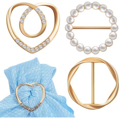 Boucle De Ceinture En Pour Femme, 3pcs T-Shirt Clip, Boucle, Anneau Foulard En Soie, Ourlet NœUd Chemise Pince à Cravate, Avec Cristaux Et Perles (1/5)