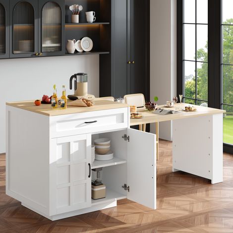 Tavolo bar estensibile con spazio contenitore in MDF bianco, 133-202 x 70 x 93,5 cm (1/5)