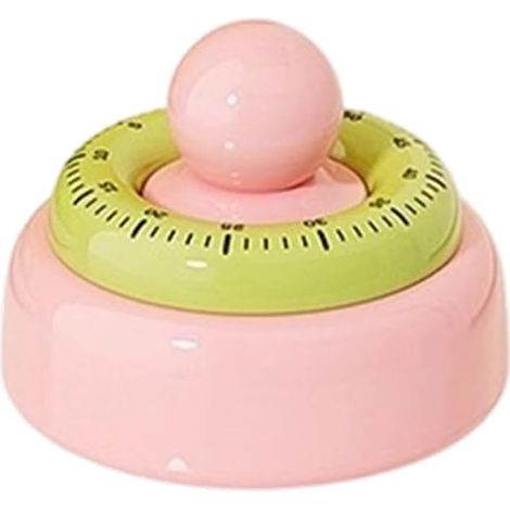 Minuteur de cuisine magnétique mécanique jaune pêche à mécanisme rotatif, avec compte à rebours et boîtier en ABS résistant aux chocs. Cadran facile à lire. Idéal pour la cuisine, les études ou le bur