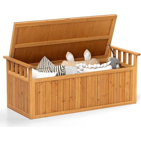 Outdoor wooden storage bench with armrests & lid 2-seater bench with storage space (1/5)